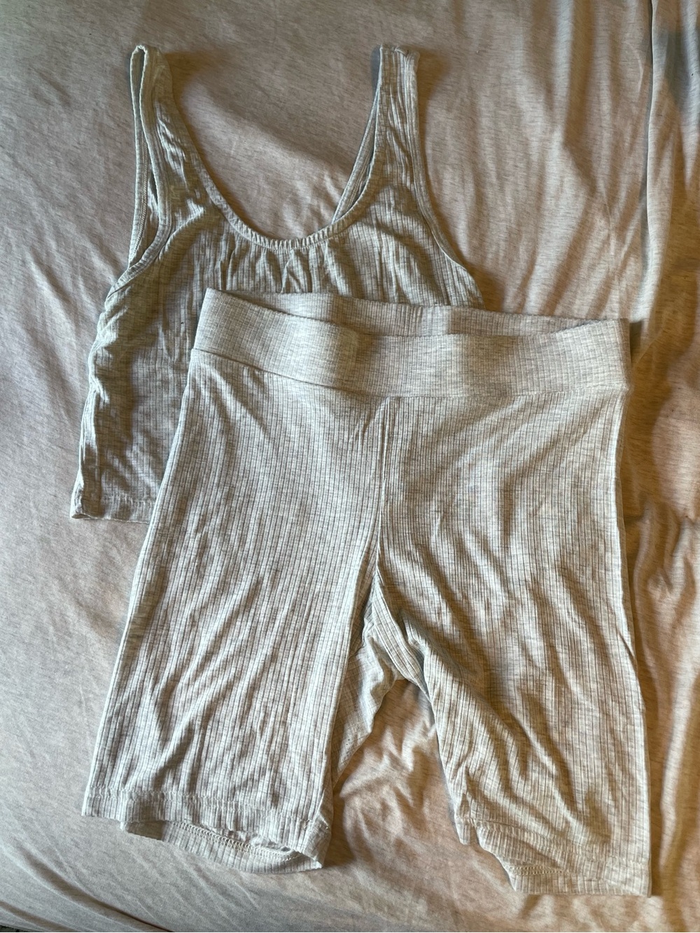 Old Navy Ribbed Tank & Biker Short Set - Light Gray